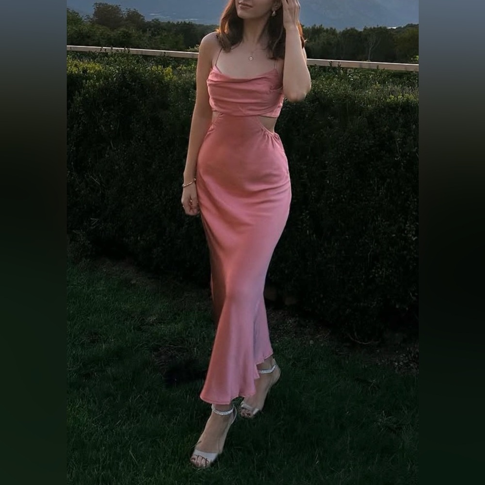 Astr Peach Satin Slip Cowl Dress XS